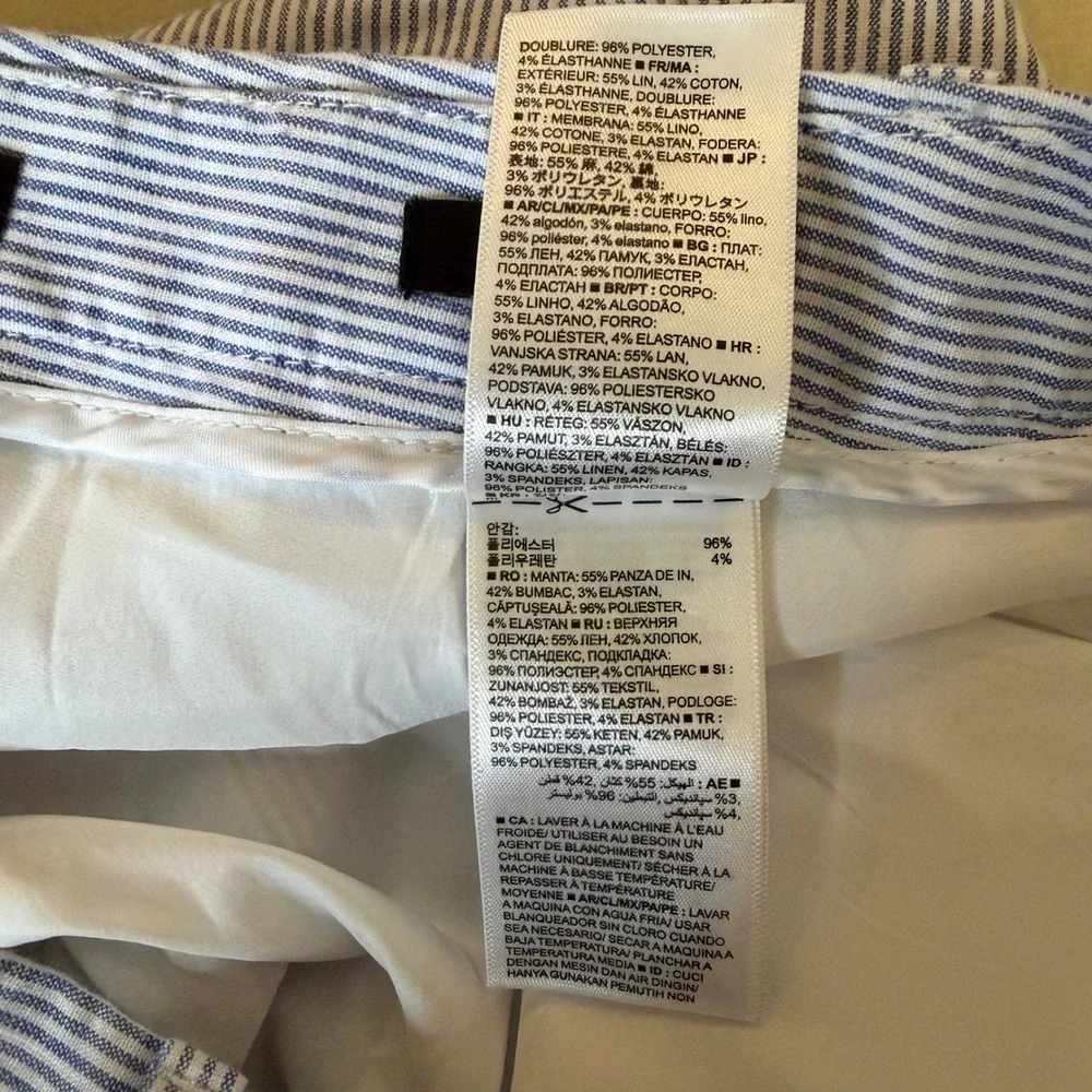 Banana Republic Avery Trousers Women 4 Blue White Seersucker Striped Linen Blend